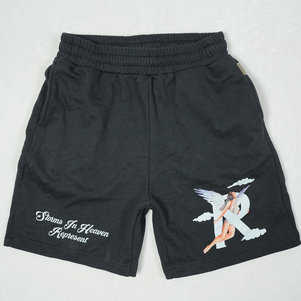 Black Athletic Shorts with Angel Graphic